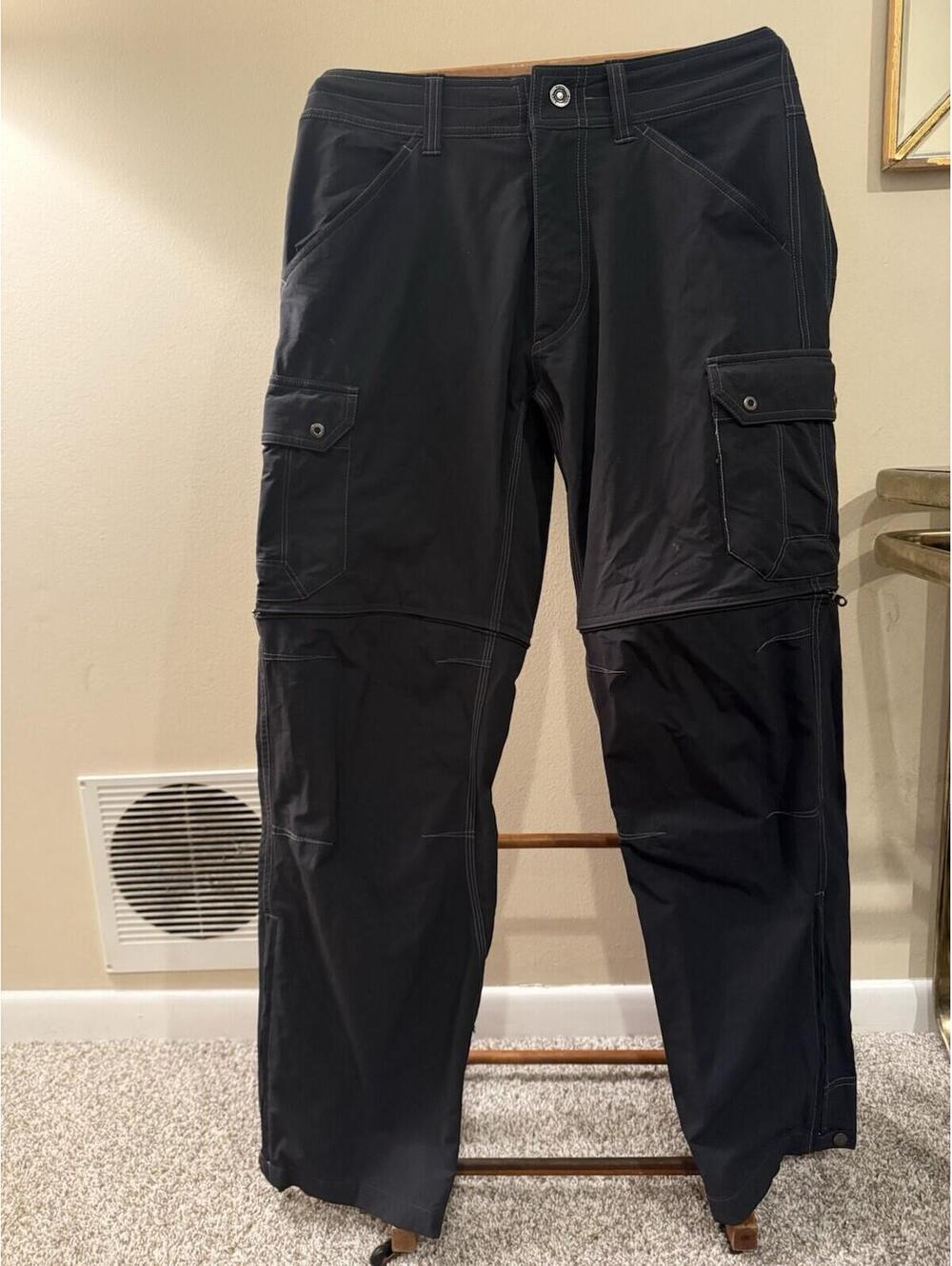 KUHL RENEGADE CONVERTIBLE STEALTH PANT MEN'S 30X30 BLACK REMOVABLE BOTTOMS